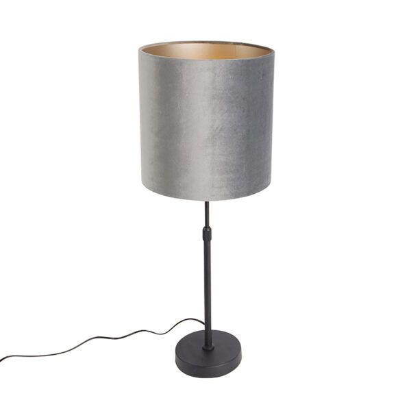 Moderní stolní lampa černé látkové stínidlo šedé