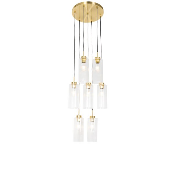 Art Deco hanglamp goud met glas