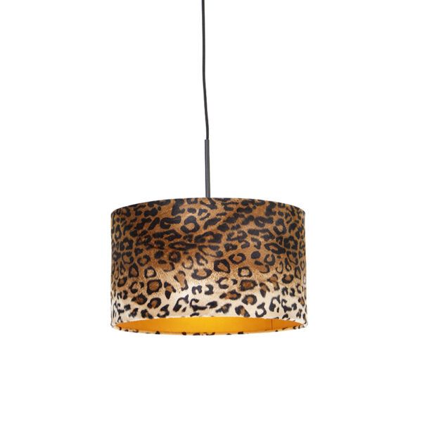 Moderní závěsná lampa černá s odstínem leopard