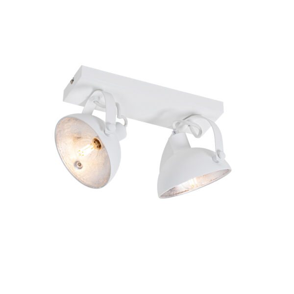 Industriële plafondlamp wit met zilver 2-lichts