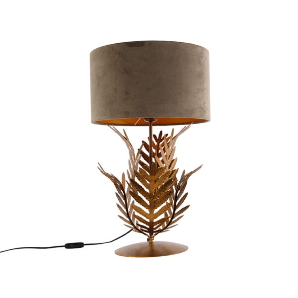 Vintage stolní lampa zlatá se sametovým odstínem