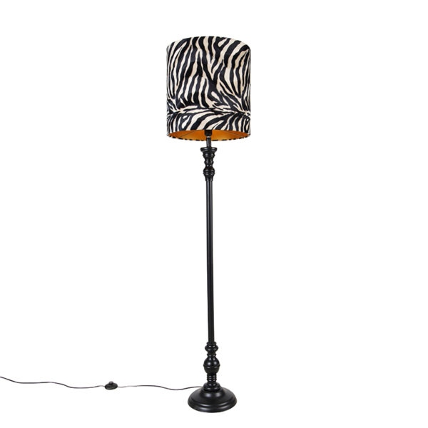 Stojací lampa černá s odstínem zebra design