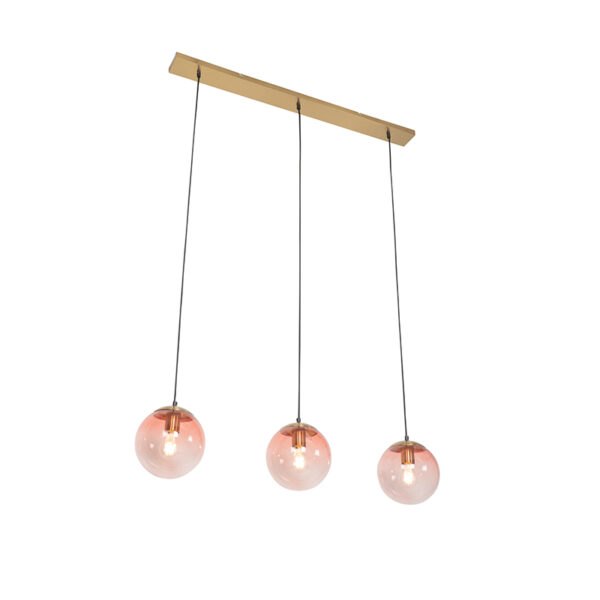 Art Deco závěsná lampa mosaz s růžovým